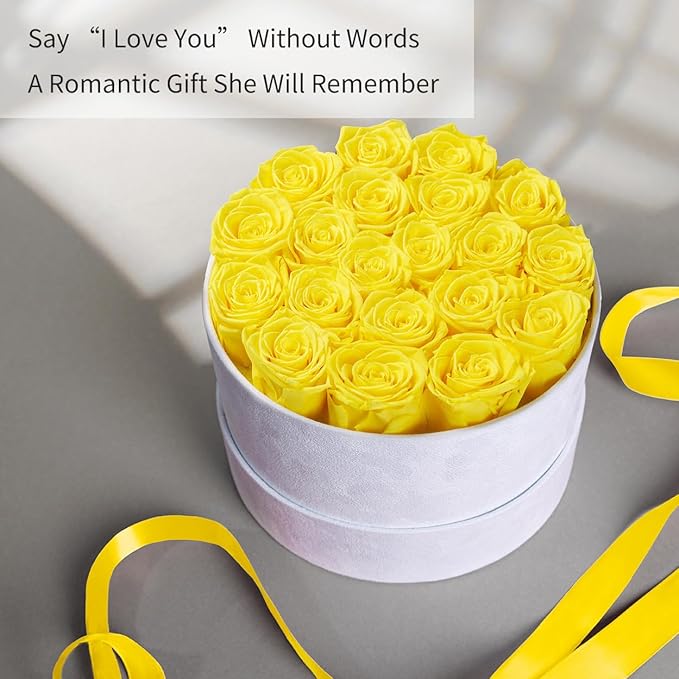 Gifts for Women Preserved Roses Flower Box, Luxury Velvet Box with 20 Roses, Preserved Flowers, Romantic Gift for Her, Wife, Girlfriend, Birthday Anniversary Christmas (Yellow)
