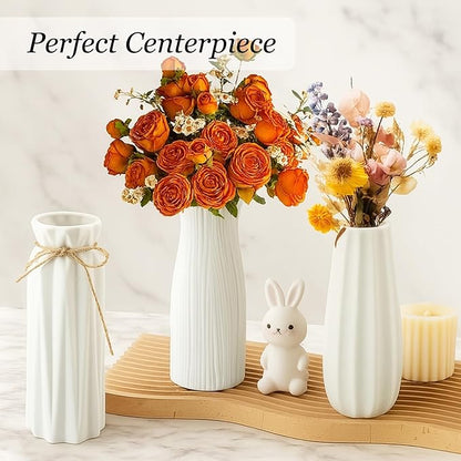 Matte Ceramic Bud Vases Set of 3, BEAHOT White Bulk Vases, Modern Minimalist Boho Farmhouse Decorative for Wedding, Table Centerpiece, Pampas Grass&Dried Flowers, Shelf Decoration