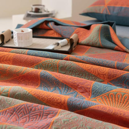 100% Cotton Muslin Blanket Jacquard Bohomian Mandala Triangle Quilt, Soft Bed Cover 3 Layers Reversible Bedspread Coverlet Breathable Lightweight Bedding Twin(59"x94"), No Pillow Sham
