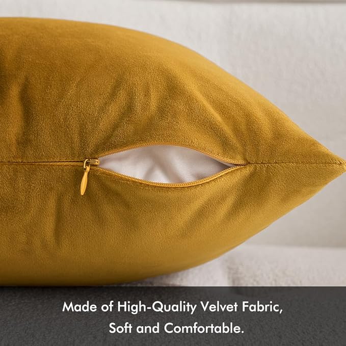 MIULEE Velvet Throw Pillow Covers 12x20 Inch, Pack of 2 - Mustard Yellow, Soft Solid Lumbar Decorative Pillow Covers Modern Luxury Home Decor for Spring Couch Sofa Bedroom Livingroom