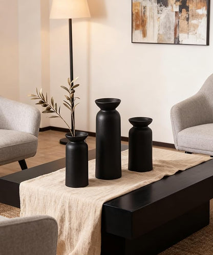 Black Ceramic Vase Set of 3 Small Boho Modern Room Decor for Home Decor Farmhouse Centerpiece Table Decorations