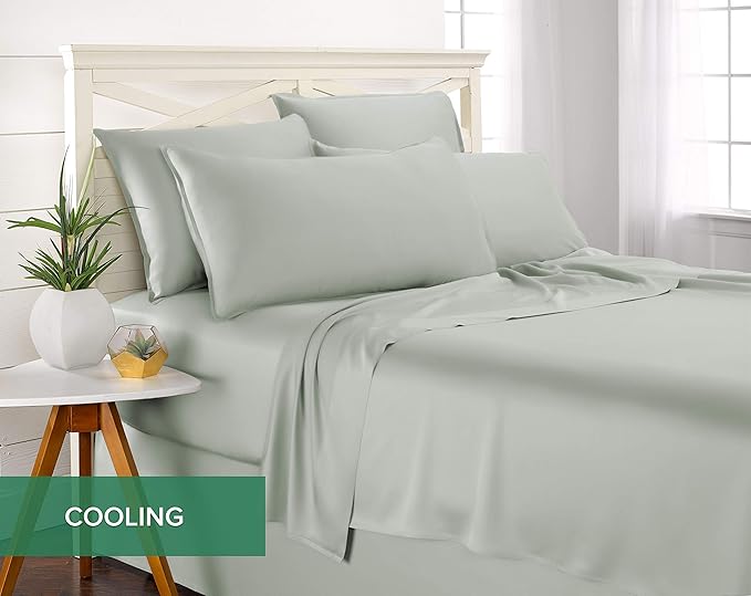 Pure Bamboo Twin Sheets, Genuine 100% Organic Viscose Derived from Bamboo Bed Sheet Set, Luxuriously Soft & Cooling, Double Stitching, 2 Year Quality Promise (Twin, Sea Glass)