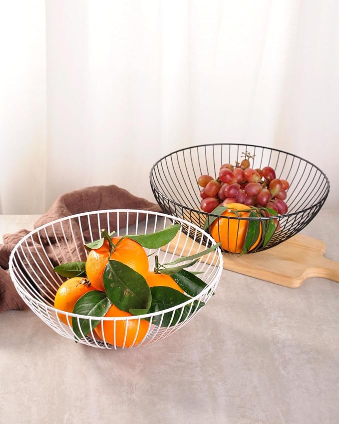 IBWell Wire Fruit Basket Fruit Bowl Kitchen Fruit Basket Stand Fruit Bowls for the Counters Metal Fruit Bowl (Bowl) (Black)