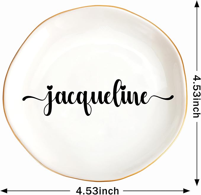 JoycuFF Jacqueline Personalized Name Ceramic Jewelry Tray, Mothers Day Christmas Anniversary Engagement Birthday Gifts for Women Couples, Trinket Dish for Rings Earrings Necklaces Bracelets Keys