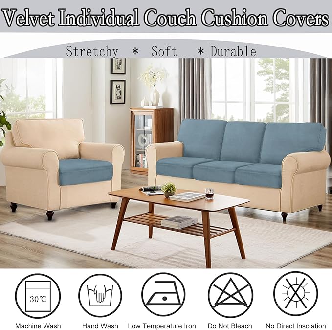 NAISI Couch Cushion Covers 1 Piece Velvet Stretch Sofa Seat Covers or Backrest Covers Soft Individual Couch Covers for Sectional Sofa(1 PC for Seat Cushion or Backrest,Teal)