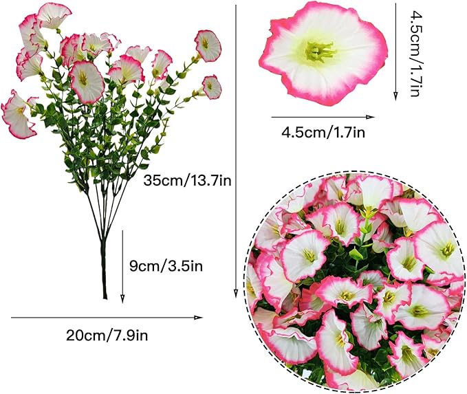 Artificial Silk Flowers for Outdoor Decoration,12 Bundles Faux Flowers Colorful Morning Glory with Eucalyptus Fake Plants Greenery UV Resistant for Outside Front Door Planter Porch Patio Yard