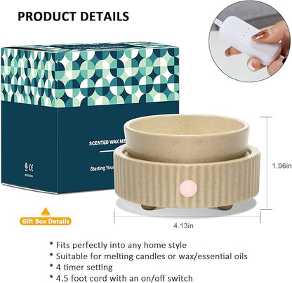 Wax Melt Warmer with 4 Timer & PTC Heating- Ceramic Fragrance 3-in-1 Oil Burner Electric Candle Wax Melter for Home Office Bedroom Fragrance, Home Décor and Gift Choice