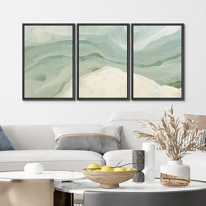MUDECOR Framed Wall Art Print Set Pastel Waves Blue and White Tones Illustrations Modern Art Boho Decorative Colorful Chic for Living Room, Bedroom, Office - 24"x36"x3 Black