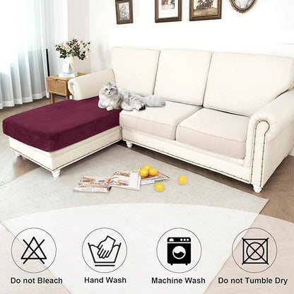NAISI Waterproof Couch Cushion Covers Thick Velvet Fabric Washable Sofa Slipcovers 1 Piece Individual Sectional Couch Covers with Elastic Bottom(1 PC for Chaise Lounge,Burgundy)