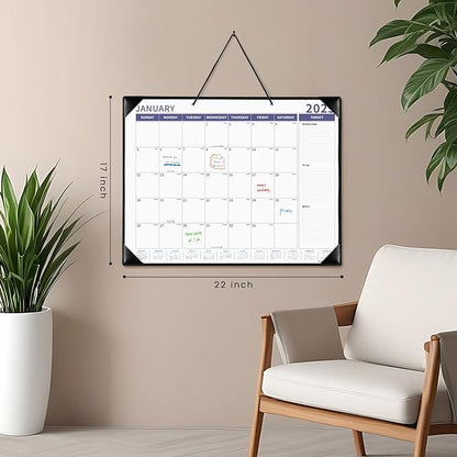 Ospelelf Large Desk Calendar 2025-2026 with Plastic Cover, 18 Months Planner Pad from January 2025 to June 2026, 22" x 17" PU Leather Wall Calendar for Home or Office, Black