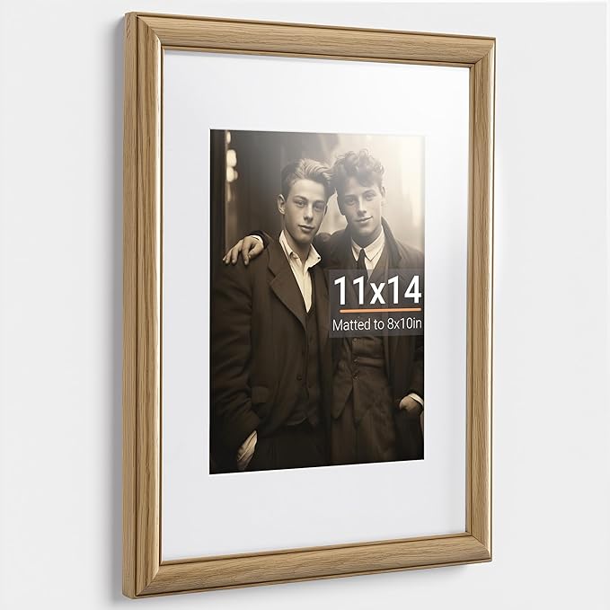 Heimlove 11x14 Picture Frame,11 x 14 Solid White Oak Photo Frame Matted to 8x10 with Tempered Glass,11"x14" Handcrafted wood Frame,Vertical or Horizontal Wall Hanging,Art Photo and Prints,1 Pack
