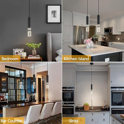 Pendant Lights Kitchen Island, Crystal Pendant Light Fixtures Mini 6W LED Modern Kitchen Pendant Lighting Over Sink and Living Room and Bedroom (Black 1-Pack)