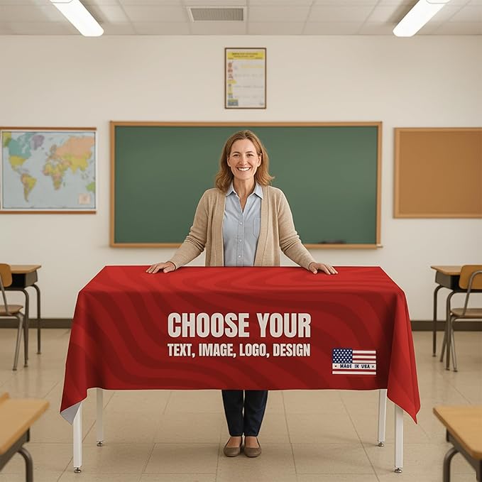 Custom Table Cloth for 4ft/5ft/6ft Table by BCB Print | Personalize with Business Logo/Image/Text | Trade Shows, Events & Weddings | HD Printed Custom Table Sign | Express Dispatch+Ship | Made in USA