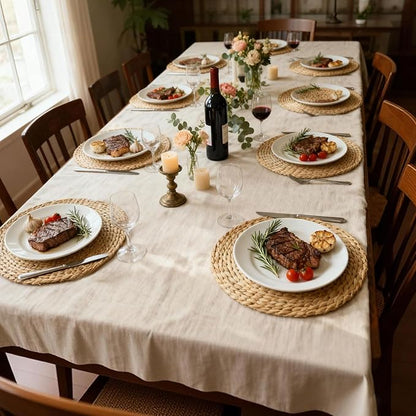 Round Woven Placemats Set of 6-13 Inch Natural Water Hyacinth Place Mats for Dining Table, Boho Farmhouse Kitchen Table Decor, Rustic Braided Table Mats for Daily Use & Holiday Table Setting