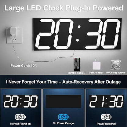 Digital Clock with Large Display 18.7 Inch, GPS Auto-Sync Time, Wall-Mounted with Remote Control, Ideal for Classroom Use