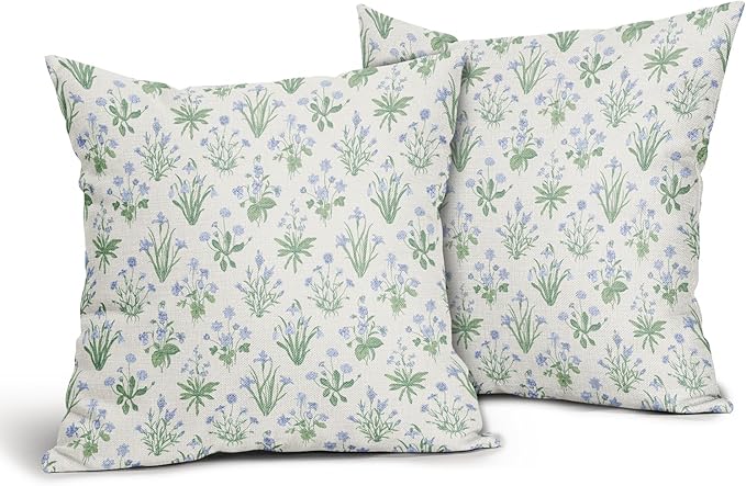 Sage Green Blue Block Print Pillow Covers 24x24 Set of 2 Decorations Vintage Floral Throw Pillow Covers Decor Cozy Soft Rustic Pillowcases Farmhouse Flower Printed for Sofa Bed Home Decorative