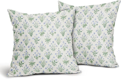 Sage Green Blue Block Print Pillow Covers 16x16 Set of 2 Decorations Vintage Floral Throw Pillow Covers Decor Cozy Soft Rustic Pillowcases Farmhouse Flower Printed for Sofa Bed Home Decorative