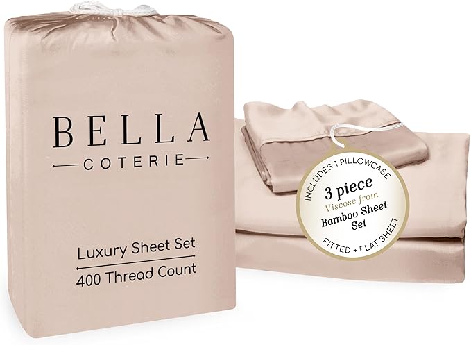 Bella Coterie Luxury Bamboo Viscose Twin Size Sheet Set | 100% Organically Grown | Ultra Soft | Cooling for Hot Sleepers | 18" Deep Pocket [Dusty Rose]