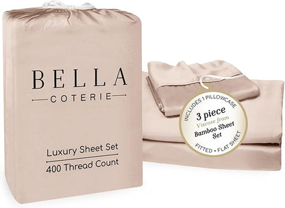 Bella Coterie Luxury Bamboo Viscose Twin Size Sheet Set | 100% Organically Grown | Ultra Soft | Cooling for Hot Sleepers | 18" Deep Pocket [Dusty Rose]
