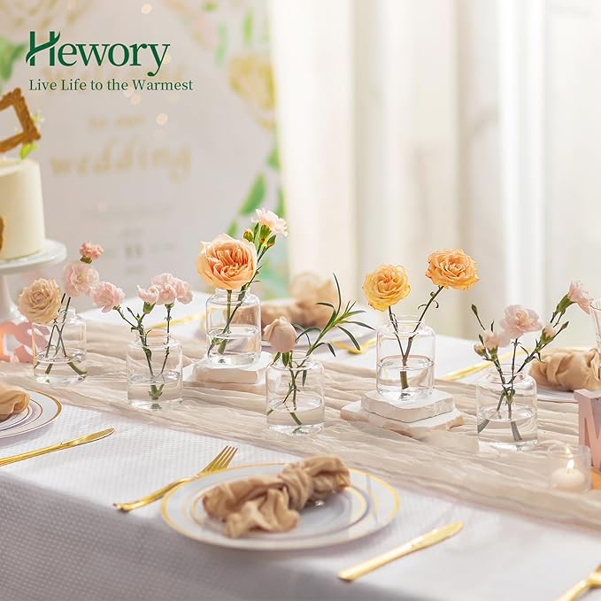 Hewory Mini Bud Vases Set of 6: Small Glass Vases for Flowers, Modern Clear Bud Vase Bulk for Wedding Centerpieces Baby Shower Parties Rehearsal Dinner Table Decorations