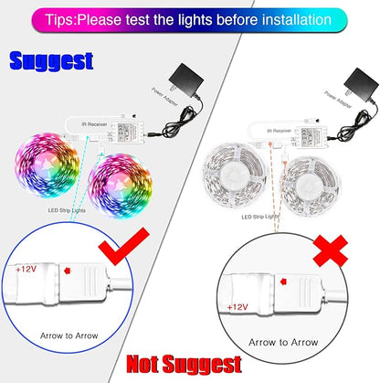 DAYBETTER Led Lights Color Changing Led Strip Lights with Remote Controller 60 ft, 2 Rolls of 30 ft Led Lighting for Bedroom, Home Decoration