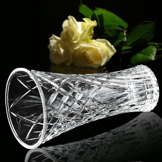 CS Crystal Vase 12-inch high, Rhombus Design, for Flowers & Decor. Lovely Nice Shiny Piece. Perfect as a Gift, Suitable for All Occasions.