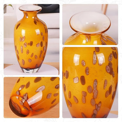 KAMMAK Colored Glass Vase, Beautiful Hand Blown Decorative Vase, Modern Art Vase for Flower Mantle Dining Table Centerpiece, Entryway Living Room Wedding Decoration, SKQ007