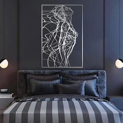 BIANGING Modern Woman Face Metal Wall Decor, Abstract Woman Face Metal Wall Decor, Abstract Female Line Wall Art, Minimalist Line Wall Art for Bathroom Living Room Bedroom (Silver, 24"x16"/60x40cm)