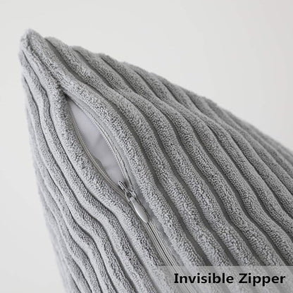 Home Brilliant Throw Pillow Covers 18 x 18 Set of 2 Striped Velvet Corduroy Gray Couch Pillow Covers Decorative Throw Pillow Covers for Couch Chair Bed, 18x18 inch, Light Grey