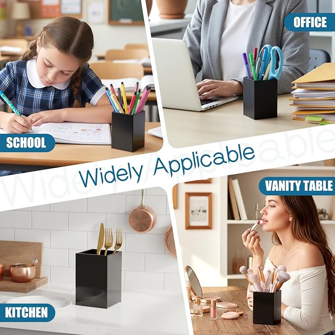 10 Pcs Acrylic Pen Holder Bulk, Black Pencil Holder for Desk Acrylic Makeup Brush Holders 2.6 x 2.6 x 4 Inch Pen Organizer Cup for Office School Home Supplies