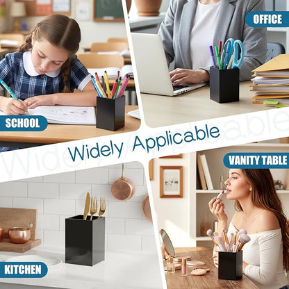 10 Pcs Acrylic Pen Holder Bulk, Black Pencil Holder for Desk Acrylic Makeup Brush Holders 2.6 x 2.6 x 4 Inch Pen Organizer Cup for Office School Home Supplies