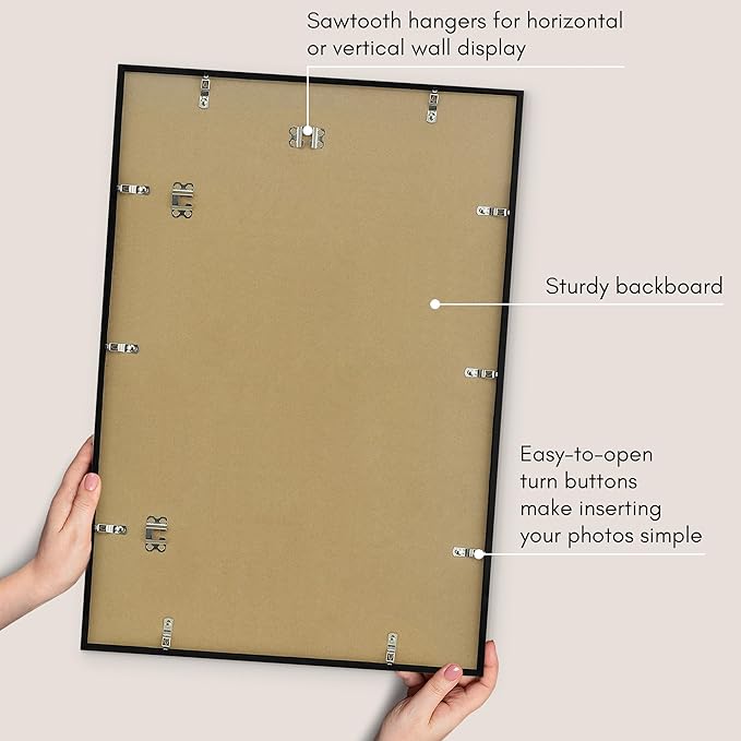 Americanflat 18x26 Poster Frame with Polished Plexiglass - Use as 14x22 Frame with Mat or Display 18x26 Photo Without Mat - Streamline Collection - Thin Border Picture Frames for Wall - Black