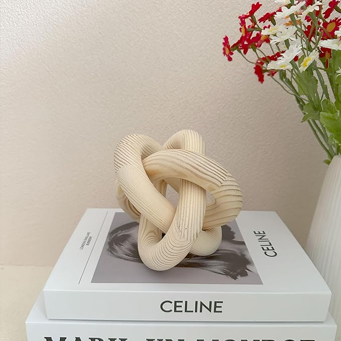 3-Link Wood Knot Chain Link Coffee Table Decor Boho Natural Wooden Knot Hand Carved Decorative for Modern Farmhouse Home Living Room Bedroom Shelf Decoration (Natural)