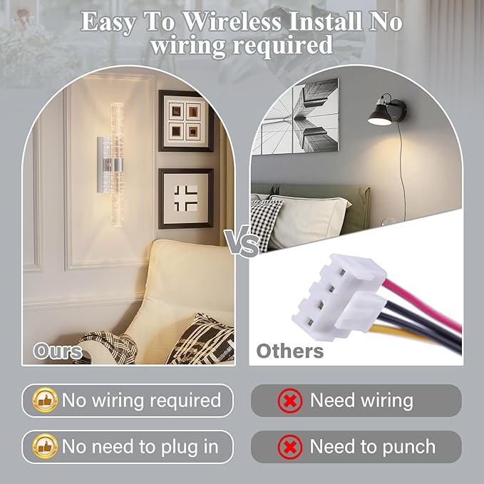 camuucci Battery Operated Sliver Wall Sconces Set of 2 Rechargeable Battery Powered Wall Light with 18000mAh Not Hardwired Dimmable Wall Lamp Fixtures for Bedroom Living Room 20.9 Inches
