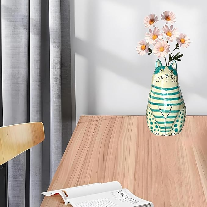 Adorable Polka Dot Cat Flower Vase Bud - A Unique Handmade Piece Perfect for Cat Lovers - Functional and Whimsical Decor for Home and Office