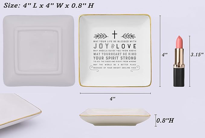 NZY Godchild Blessing Gift from Godmother - Christening, Baptism, Christmas - May Your Life Be Blessed With Joy and Love - Jewelry Tray Trinket Holder Ring Dish