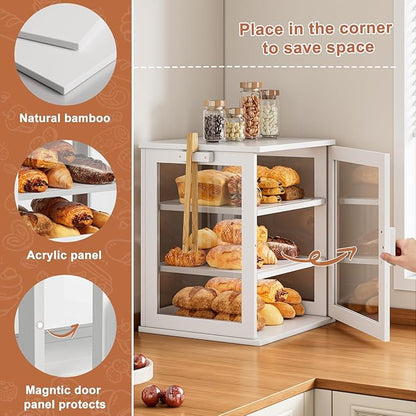 WOWLIVE Bread Box for Kitchen Countertop, Large 3 Layers Bread Storage Container for Homemade Bread with Window, Farmhouse Breadbox Organizer for Kitchen, Cabinet, Pantry (White, Extra Large)