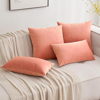 MIULEE Velvet Throw Pillow Covers 20x20 Inch, Pack of 2 - Coral Red, Soft Solid Decorative Pillow Covers Cushion Cases Modern Luxury Home Decor for Spring Couch Sofa Bedroom Livingroom