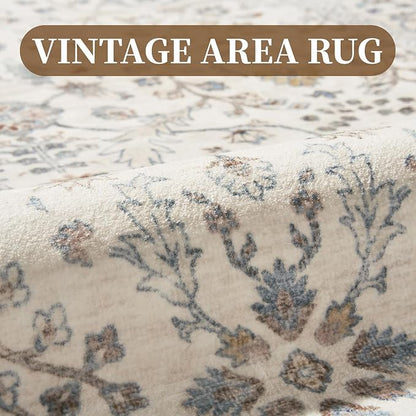 MontVoo-Vintage Area Rug 9X12 Beige Rugs for Living Room-Soft Distressed Printed Rugs for Bedroom-Non Slip Carpet-Machine Washable Rug for Dining Room Living Room Bedside Office