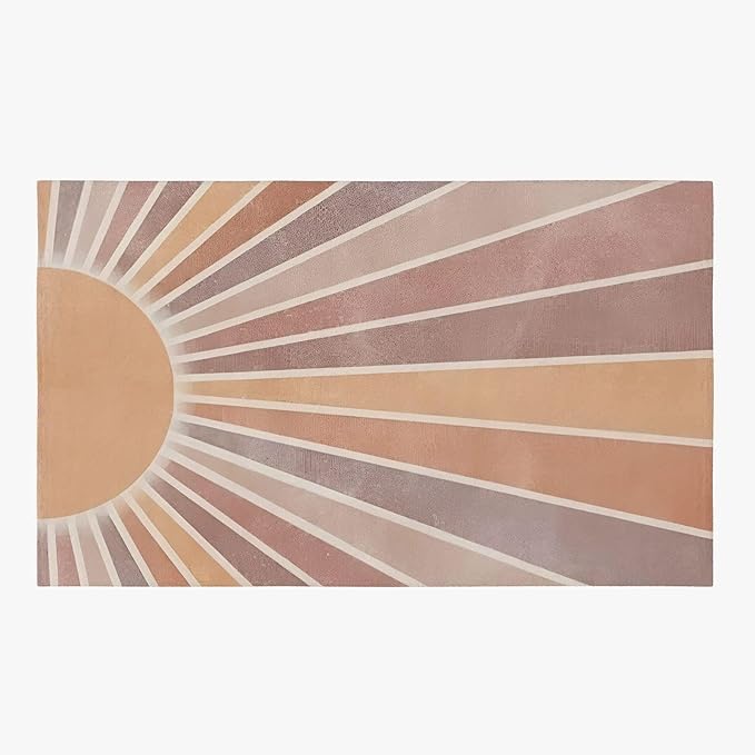 Abstract Medieval Art Sun Rays Area Rug, Retro Geometric Boho Large Rug, Indoor Non-Slip Kids Rugs, Machine Washable Breathable Durable Carpet for Front Entrance Floor Decor,6 x 8ft