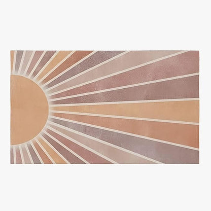 Abstract Medieval Art Sun Rays Area Rug, Retro Geometric Boho Large Rug, Indoor Non-Slip Kids Rugs, Machine Washable Breathable Durable Carpet for Front Entrance Floor Decor,5 x 7ft