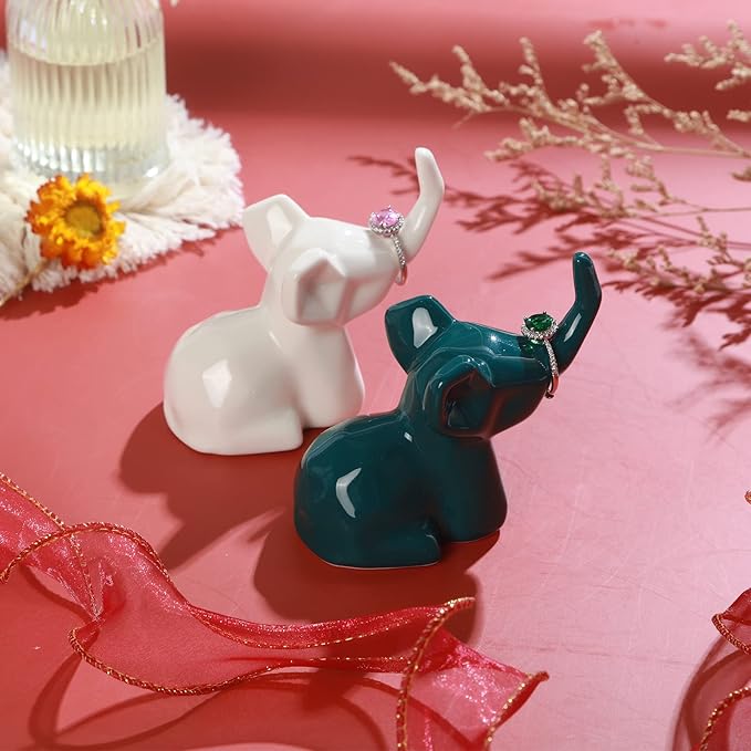 PUDDING CABIN 2 Pack Elephant Ring Holder Figurines Wedding Gifts for Couples Cute Table Desk Preppy Room Decor Elephant Gifts for Women Mom Mothers Day Birthday Christmas