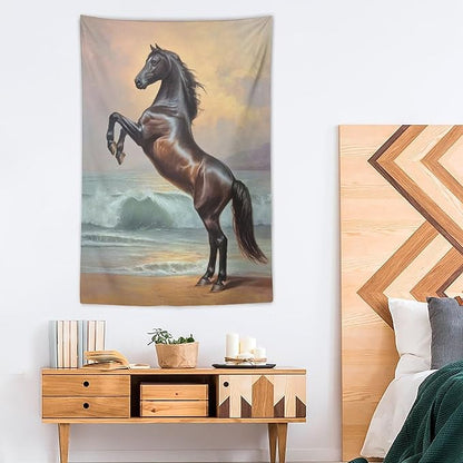 JYOUQOC Horse Animal Stands On The Beach Tapestry Wall Hanging Large Wall Art Decor Flag Backdrop for Bedroom Living Room Dorm 40"×60"
