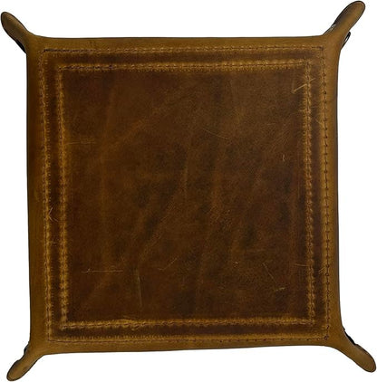 Tolredo Handmade Top Grain Leather Valet Tray – Elegant Organizer for Wallet, Keys, and Phone – Rich Brown (Pack of 1)