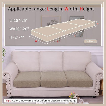 hyha Waterproof Couch Cushion Covers, Waterproof Sectional Couch Covers for 3 Cushion Sofa for Pets, Stretch Sofa Slipcover Washable with Elastic Bottom(3 Packs, Camel)