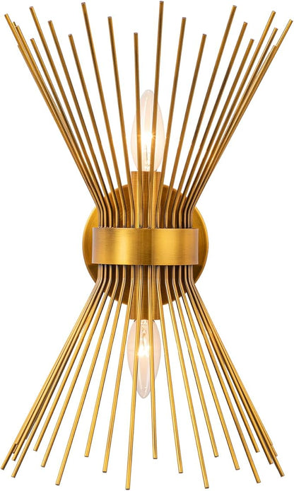EDISLIVE 2-Bulb Bathroom Vanity Light Mid-Century Modern Starburst Wall Sconce Lamp 11 x 4.7 x 15.8in Wall Light for Hallway Bedroom Bathroom Gold