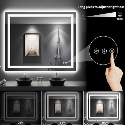 LOAAO 48"X40" LED Bathroom Mirror with Lights, Anti-Fog, Dimmable, Backlit + Front Lit, Lighted Bathroom Vanity Mirror for Wall, Memory Function, Tempered Glass, Shatter-Proof, ETL Listed