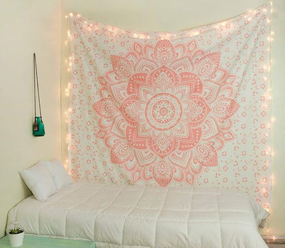 raajsee Metallic Rose Gold Tapestry Pink Mandala Wall Hangings, Indian Cotton Beach Throw Blanket, Hippie Tapestries Boho Decor Bohemian Bedding,Twin Bedspread 52x82 inches Yoga Mat Rugs