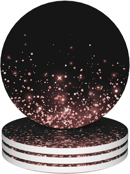 Coasters for Drinks,Rose Gold Glitter Absorbent Coaster Set of 4 with Cork Base,Ceramic Drink Coasters for Cold Drinks Wine Glasses Cups Mugs,Housewarming Gifts for Home Decor