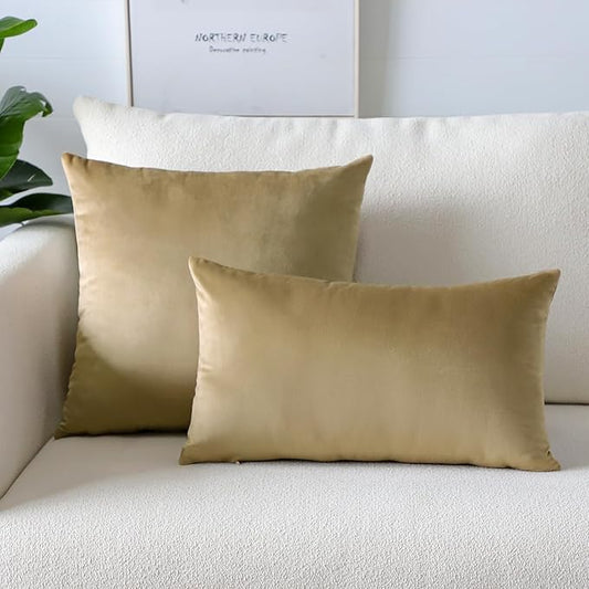 Artscope Luxury Velvet Pillow Covers Super Soft Decorative Rectangle Throw Pillow Covers Case Cushion Covers for Sofa Couch Bedroom Car Decor 16x24 Inch Tan